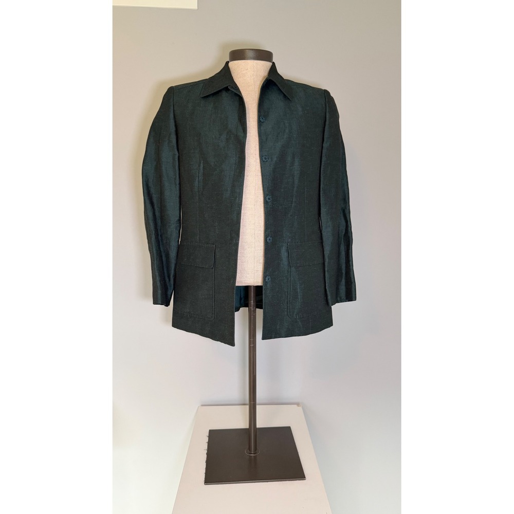 Dana Buchman Petite Linen Viscose Blazer Jacket Forest Green Teal Shimmer Sz 8P